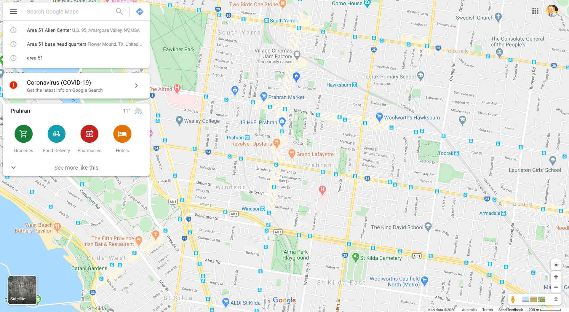 Map showing restaurant location